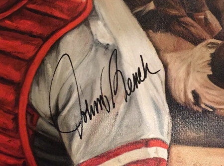 johnny bench, "guardian of cincity" 24x36 auto aroc, l.e. 25