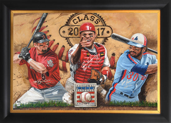 mlb hof class of 2017, "class of 2017" 30x45 orig, mulit- auto bagwell, rodriguez, raines