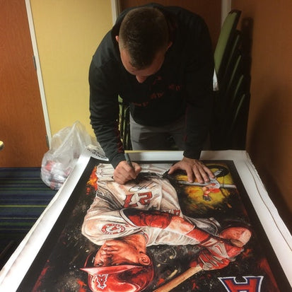 mike trout, "catch of the day" 24x36 auto aroc, artist proof, l.e. 8