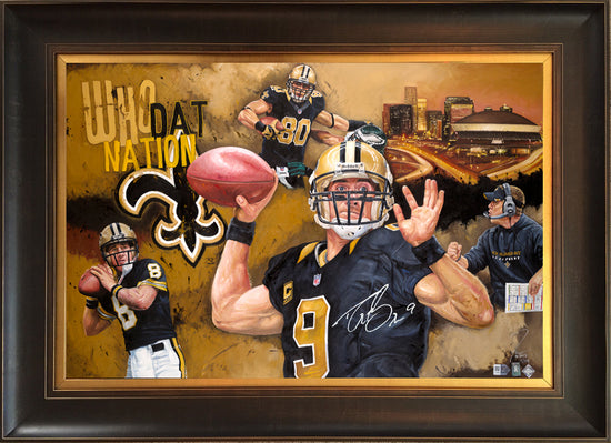 new orleans saints, "boys of the bayou" 24x36 auto aroc w/ brees only, l.e. 24
