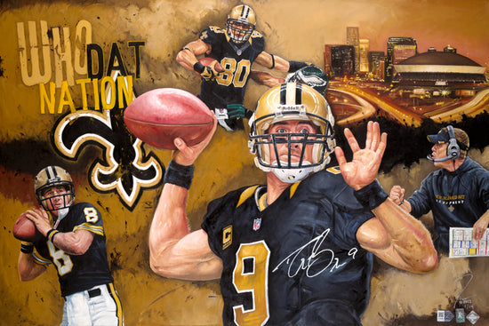 new orleans saints, "boys of the bayou" 24x36 auto aroc w/ brees only, l.e. 24