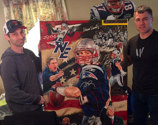 ne patriots, "krafting a dynasty" 30x45 multi-auto aroc, brady, gronk, bruschi, wilfork, vinatieri, artist proof, l.e. 12