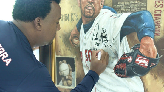 pedro martinez, "who's your daddy" 30x45 orig w/ "hof 2015 & who's your daddy" ins, auto martinez