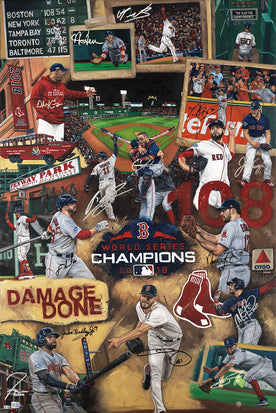 boston red sox 2018 ws champs, "damage done" 36x54 orig, multi-auto