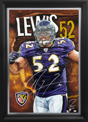 ray lewis, "mayhem in the middle" 24x36 auto aroc, l.e. 24