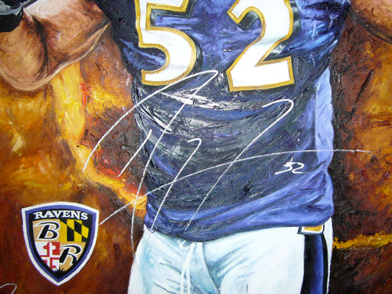 ray lewis, "mayhem in the middle" 30x45 orig, auto lewis