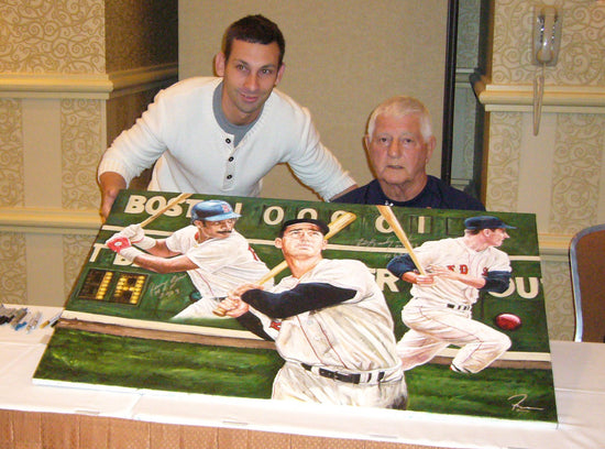 red sox leftfielders, "50 years of excellence in leftfield" 30x45 orig, multi-auto yaz, rice