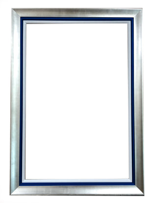 24x36 silver metallic frame w/ royal blue & white inner liner