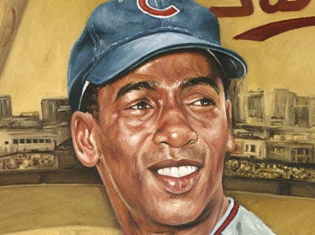 ernie banks, "the bank is open for business" 24x36 auto aroc, l.e. 24