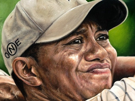 tiger woods, "perseverance" 30x48 orig, auto woods