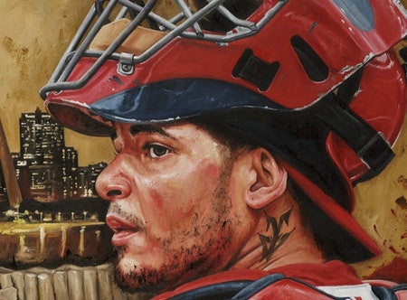 Yadier Molina 'Not On My Watch' Autographed Limited Edition of 30 Framed 24  x 36 Canvas Giclee (Justyn Farano)